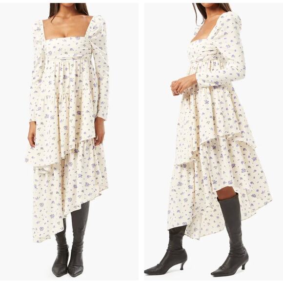 WEWOREWHAT Sammy Asymmetrical Dress Floral Ivory Purple {JJ17} - Picture 1 of 8